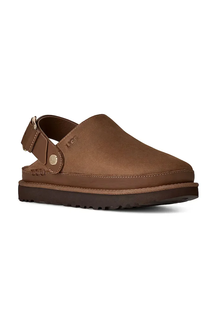 UGG чехли сабо дамски от набук W Goldenstar Villa Clog кафяви 1169590.DKC