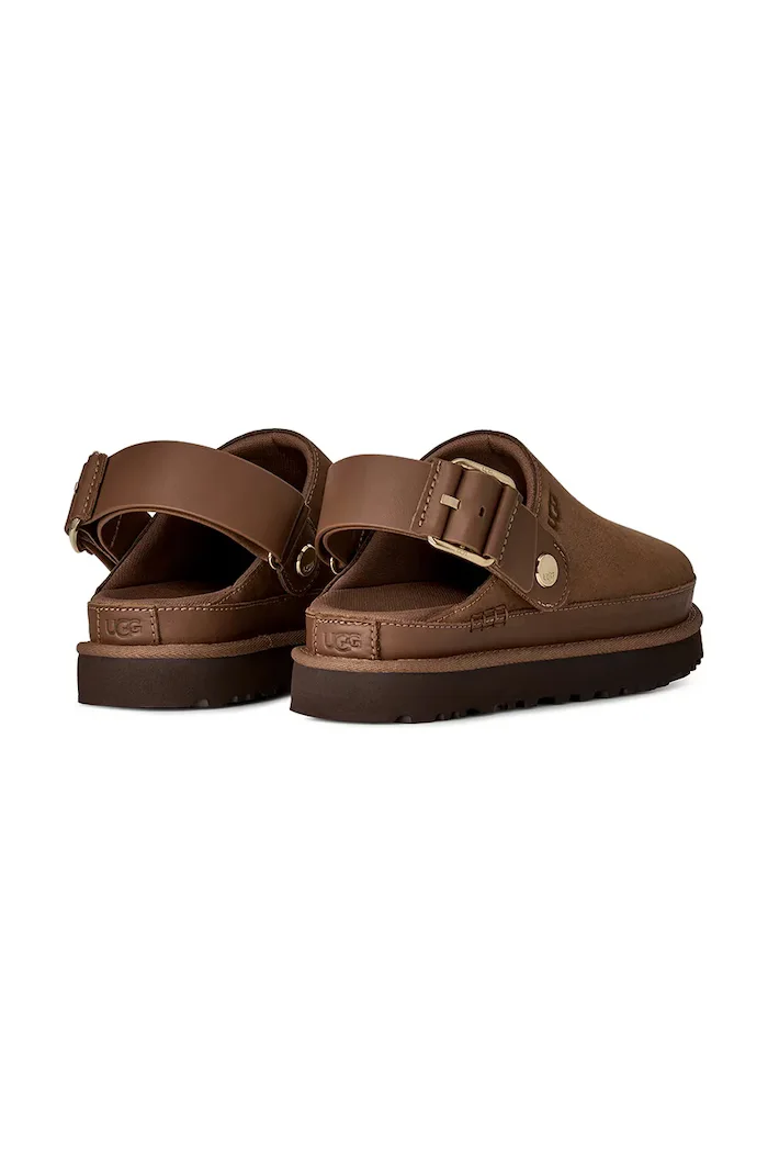 UGG чехли сабо дамски от набук W Goldenstar Villa Clog кафяви 1169590.DKC