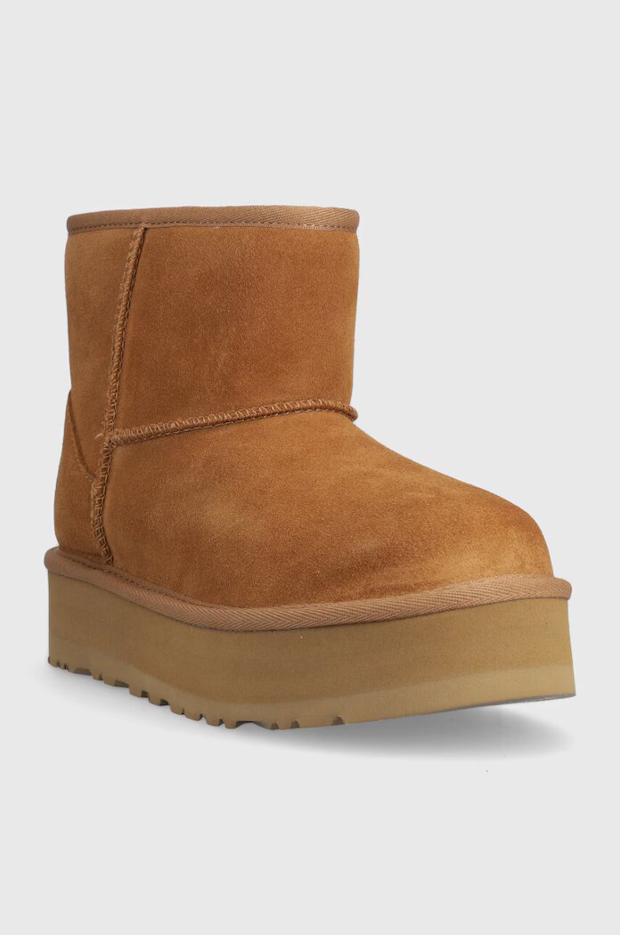 UGG Детски велурени апрески KIDS CLASSIC MINI PLATFORM в бежово