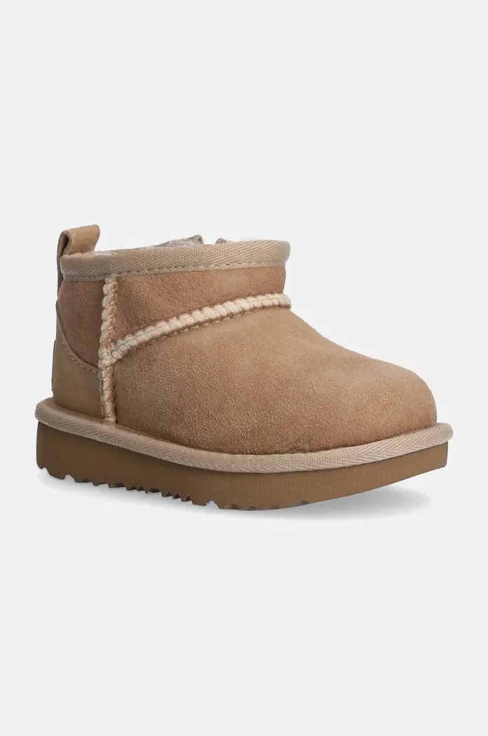 UGG Детски велурени апрески T CLASSIC ULTRA MINI в бежово
