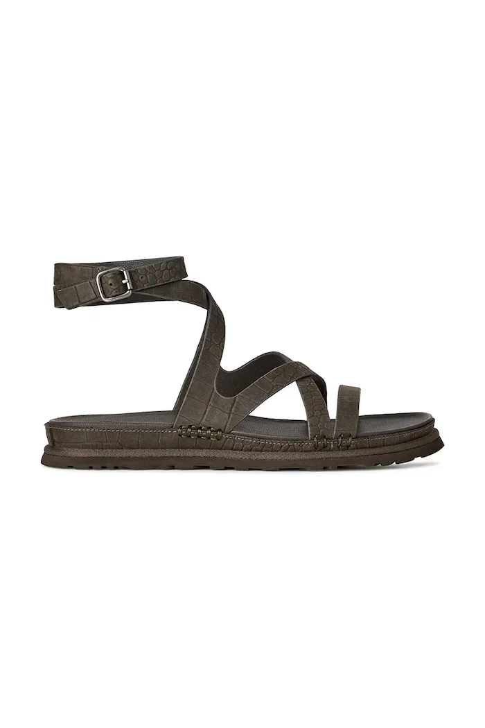 UGG Кожени сандали W Goldengaze Embossed Ankle Wrap в кафяво 1178570.DNSS
