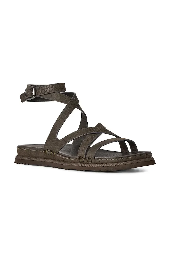 UGG Кожени сандали W Goldengaze Embossed Ankle Wrap в кафяво 1178570.DNSS