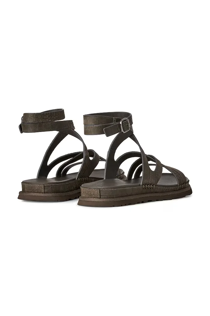 UGG Кожени сандали W Goldengaze Embossed Ankle Wrap в кафяво 1178570.DNSS