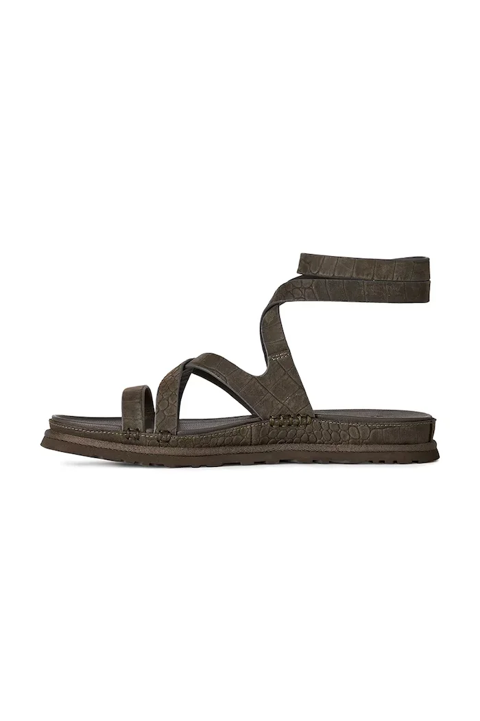 UGG Кожени сандали W Goldengaze Embossed Ankle Wrap в кафяво 1178570.DNSS