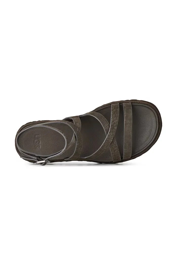 UGG Кожени сандали W Goldengaze Embossed Ankle Wrap в кафяво 1178570.DNSS
