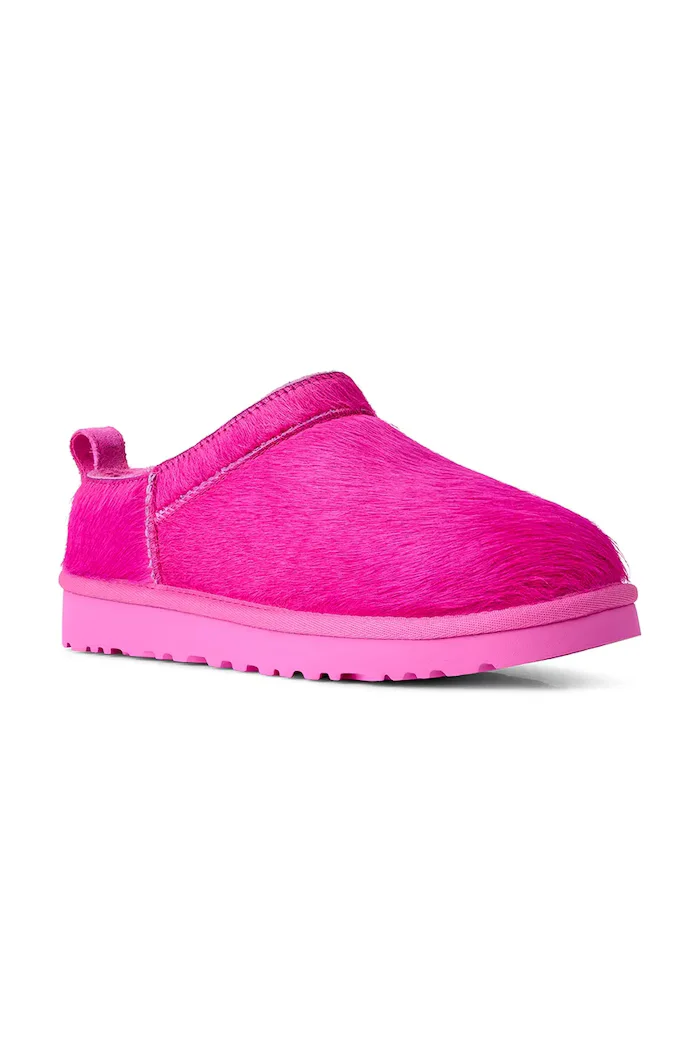 UGG пантофи дамски от кожа W Classic Micro Calf Hair розови 1180417.BHTF