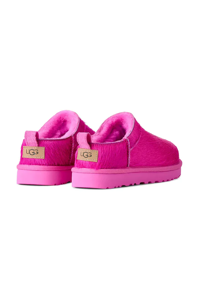 UGG пантофи дамски от кожа W Classic Micro Calf Hair розови 1180417.BHTF
