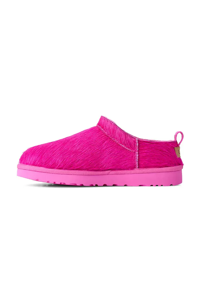 UGG пантофи дамски от кожа W Classic Micro Calf Hair розови 1180417.BHTF