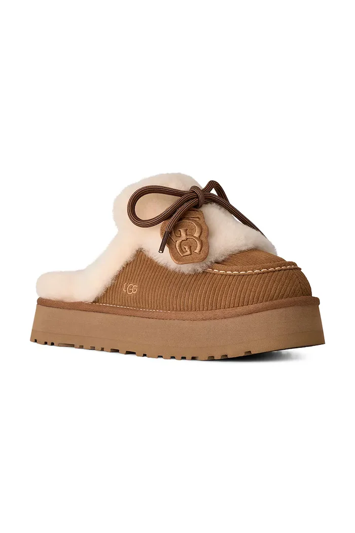 UGG пантофи дамски от велур W Disquette Heritage кафяви 1180360.CHE