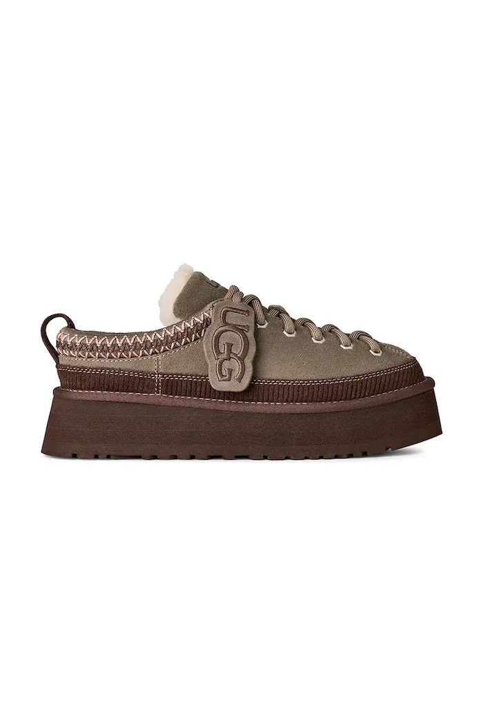 UGG пантофи дамски от велур W Heritage Lace-Up Slipper бежови 1180361.DDRG