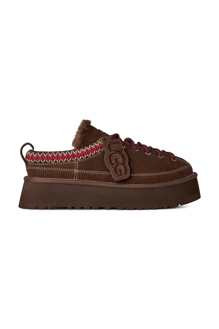UGG пантофи дамски от велур W Heritage Lace-Up Slipper кафяви 1180361.BCDR