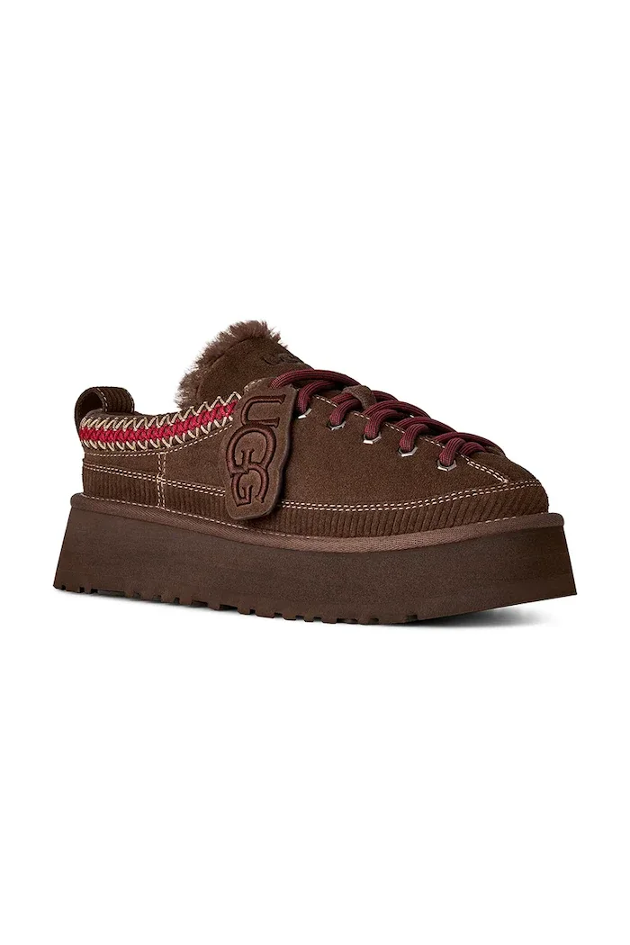 UGG пантофи дамски от велур W Heritage Lace-Up Slipper кафяви 1180361.BCDR