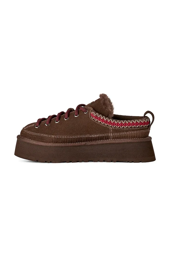 UGG пантофи дамски от велур W Heritage Lace-Up Slipper кафяви 1180361.BCDR