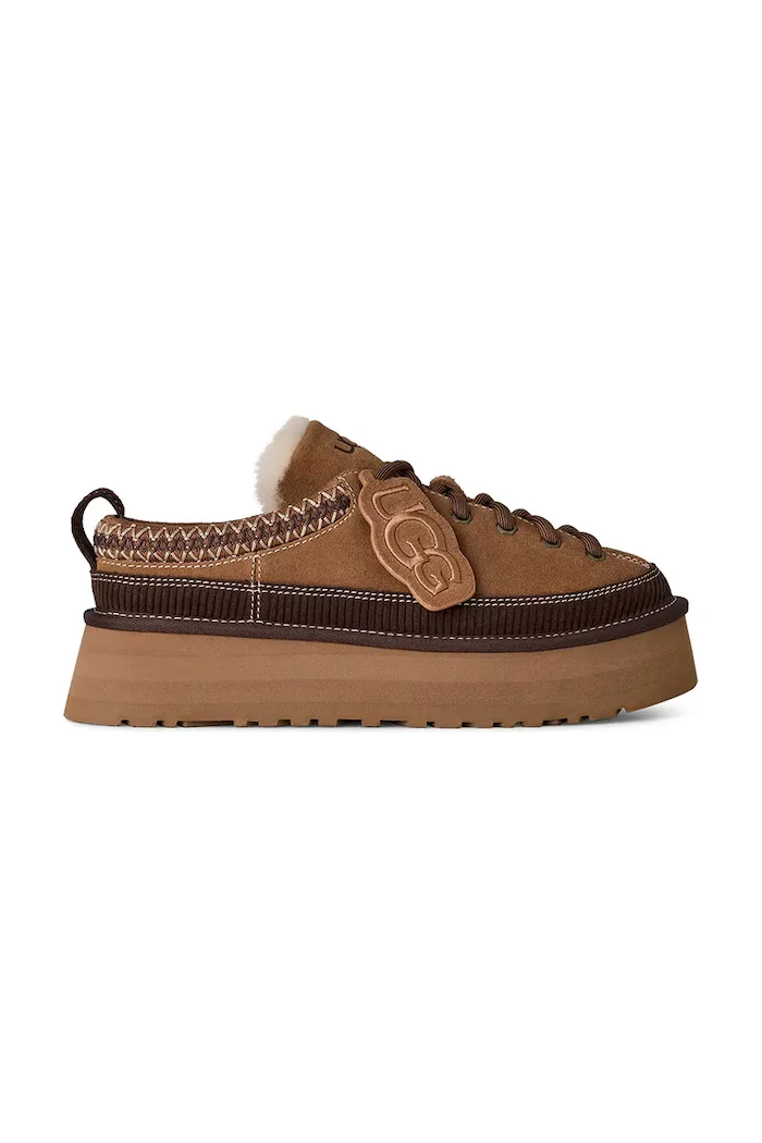 UGG пантофи дамски от велур W Heritage Lace-Up Slipper кафяви 1180361.CHE