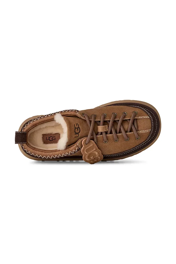 UGG пантофи дамски от велур W Heritage Lace-Up Slipper кафяви 1180361.CHE