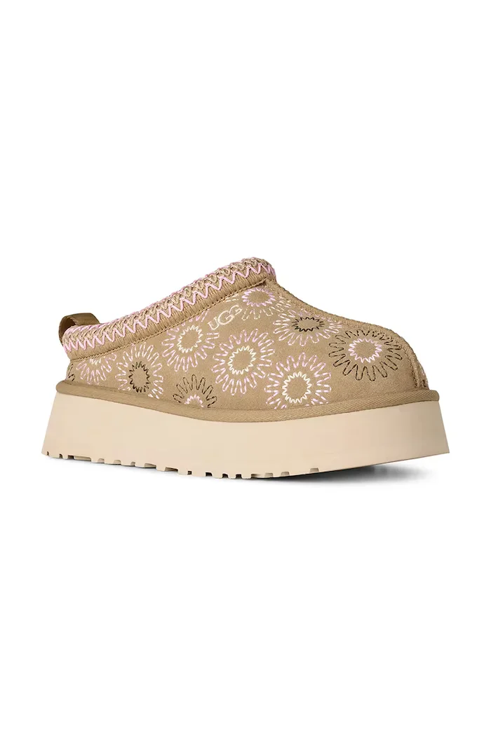 UGG пантофи дамски от велур W Tazz Sun Stitch бежови 1178193.MDSD