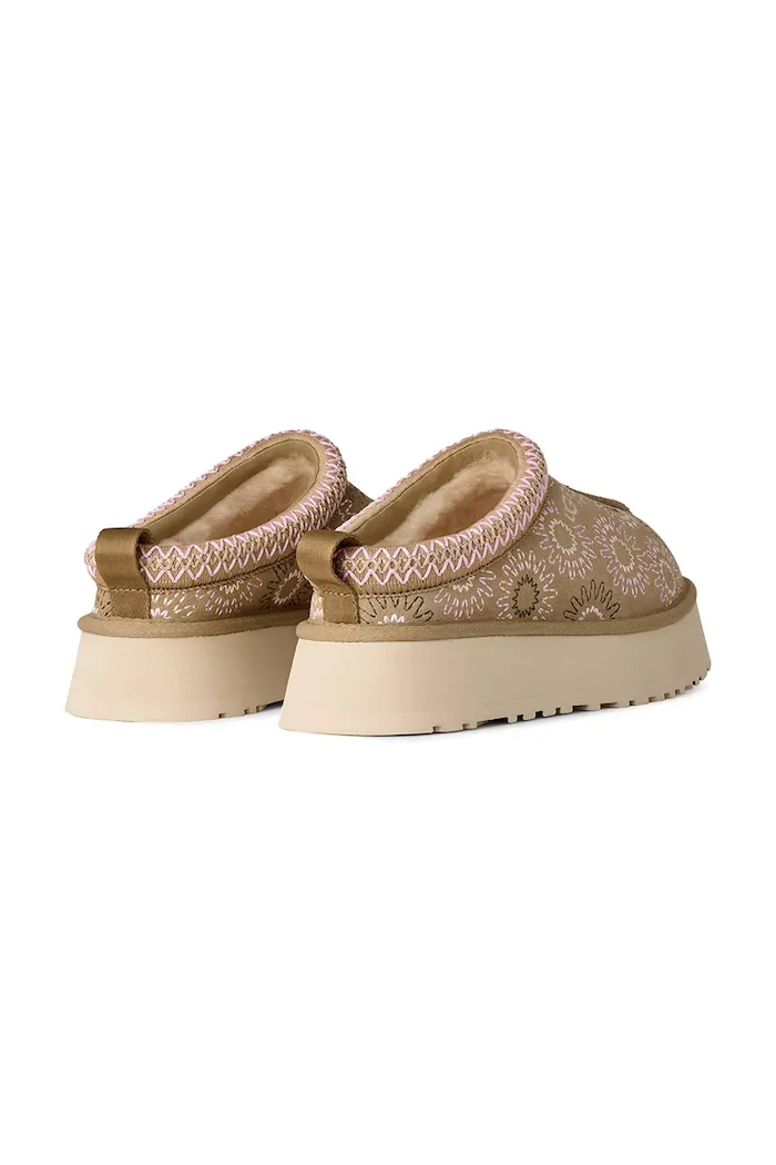 UGG пантофи дамски от велур W Tazz Sun Stitch бежови 1178193.MDSD