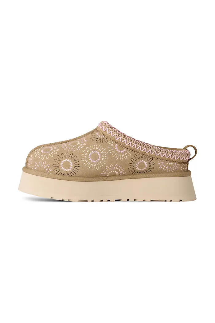 UGG пантофи дамски от велур W Tazz Sun Stitch бежови 1178193.MDSD