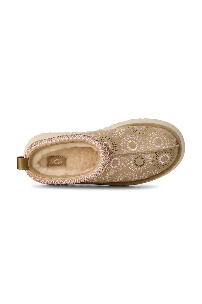 UGG пантофи дамски от велур W Tazz Sun Stitch бежови 1178193.MDSD