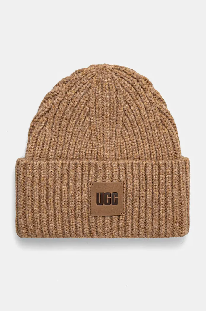 UGG шапка beanie дамска с вълна кафява 20061