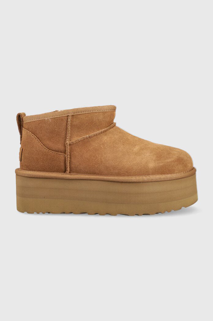 UGG Велурени апрески W Classic Ultra Mini Platform в кафяво