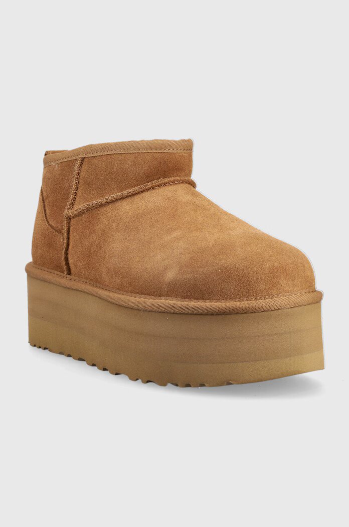 UGG Велурени апрески W Classic Ultra Mini Platform в кафяво