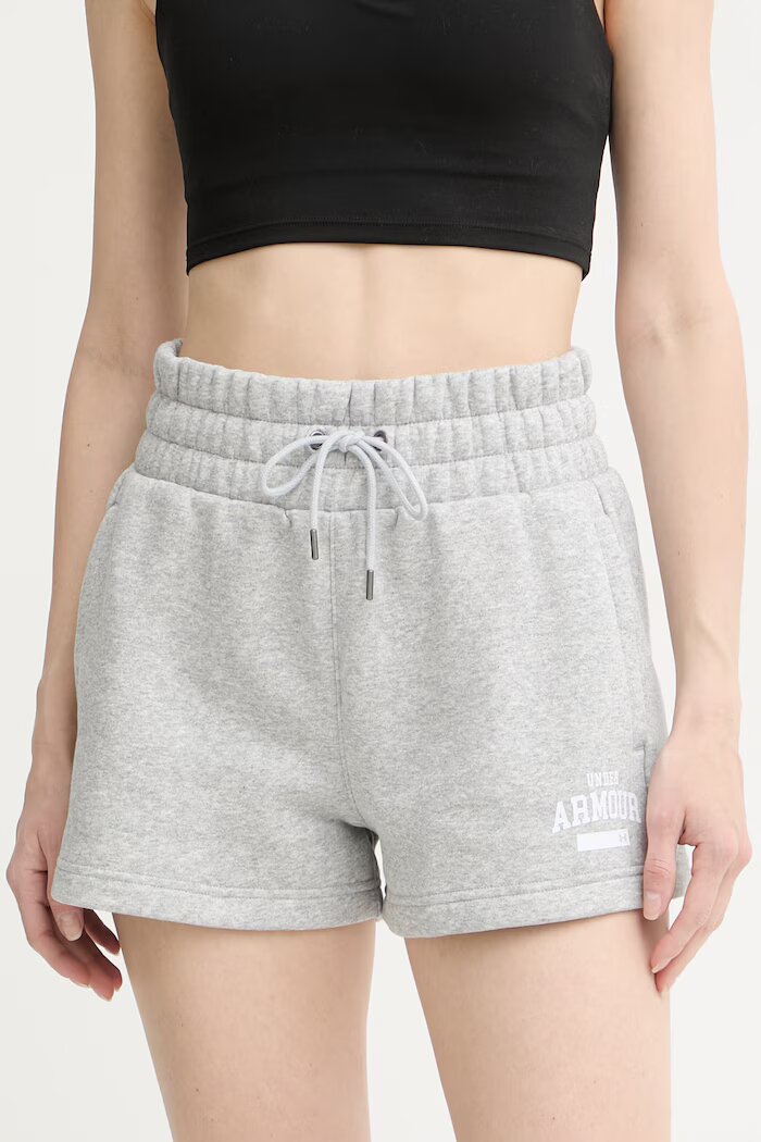 Under Armour къс панталон тип анцуг дамски с памук Icon сив с висока талия 6010982