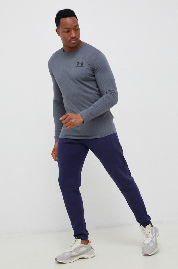 Under Armour спортен панталон мъжки с памук Essential Fleece тъмносин със стандартна талия 1373882
