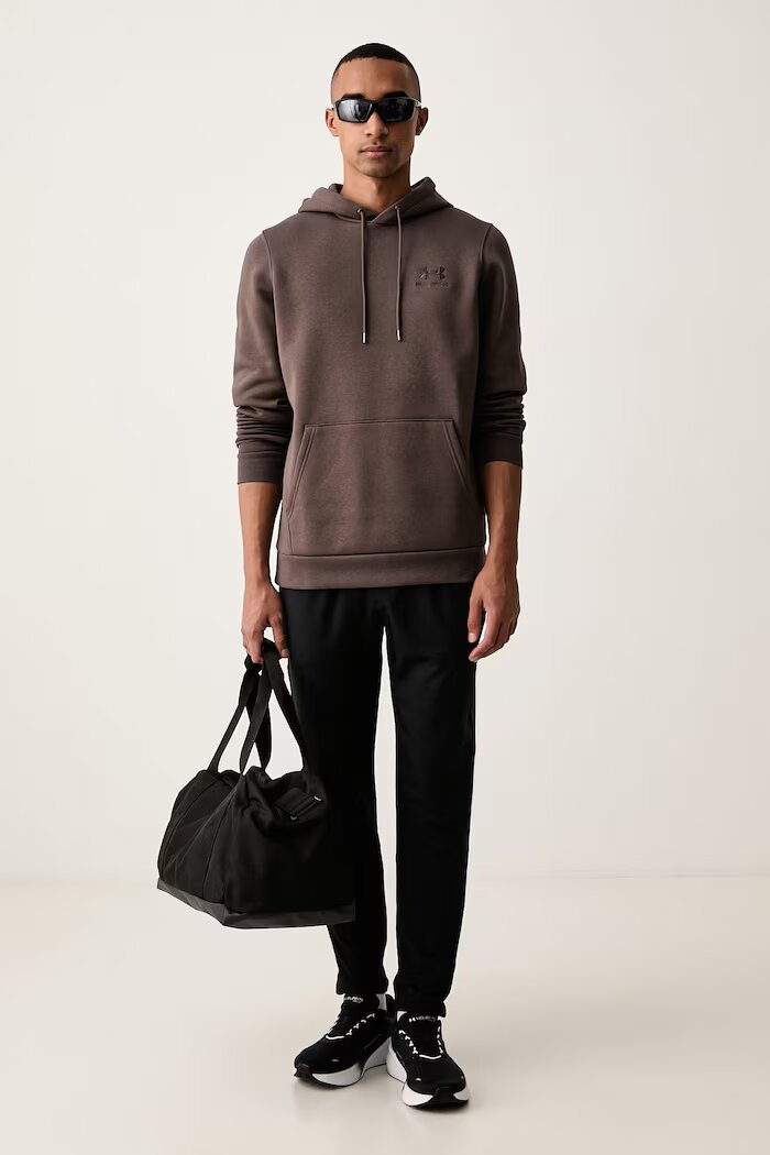 Under Armour суичър с качулка мъжки с памук Essential Fleece кафяв 1373880.201