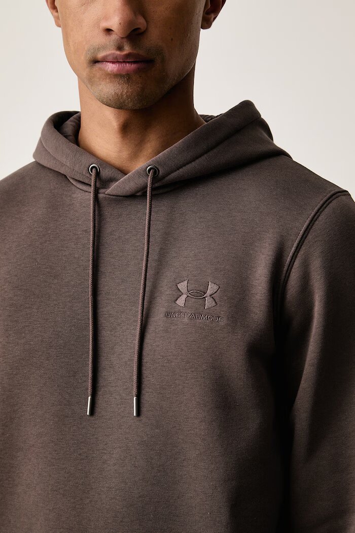 Under Armour суичър с качулка мъжки с памук Essential Fleece кафяв 1373880.201