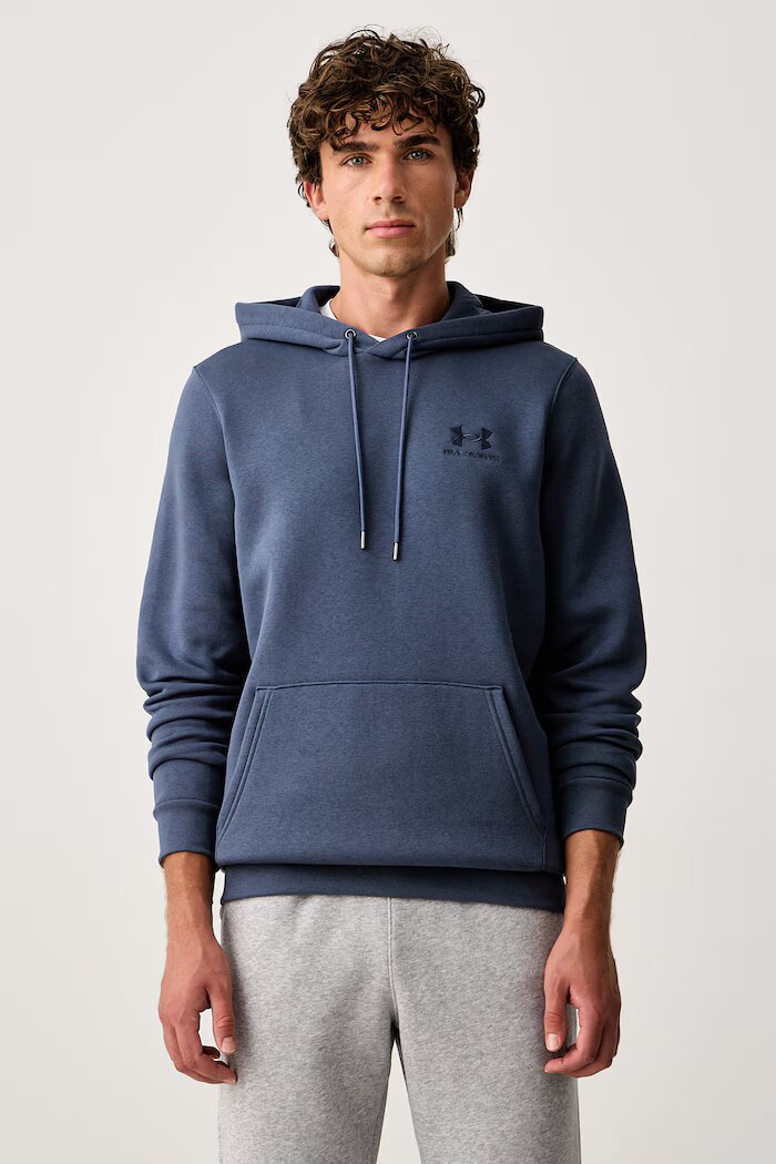 Under Armour суичър с качулка мъжки с памук Essential Fleece син 1373880.044