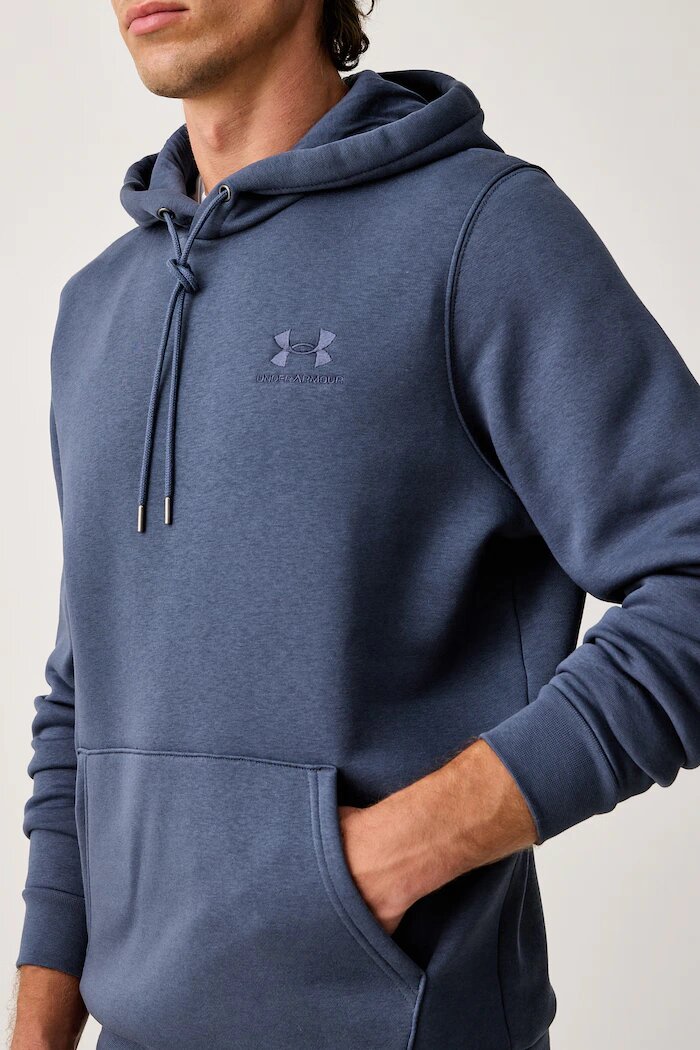 Under Armour суичър с качулка мъжки с памук Essential Fleece син 1373880.044