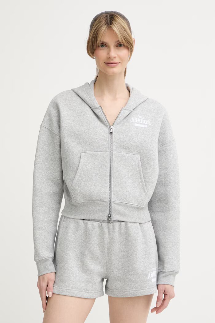 Under Armour суичър с цип и качулка дамски с памук Icon сив 6010978