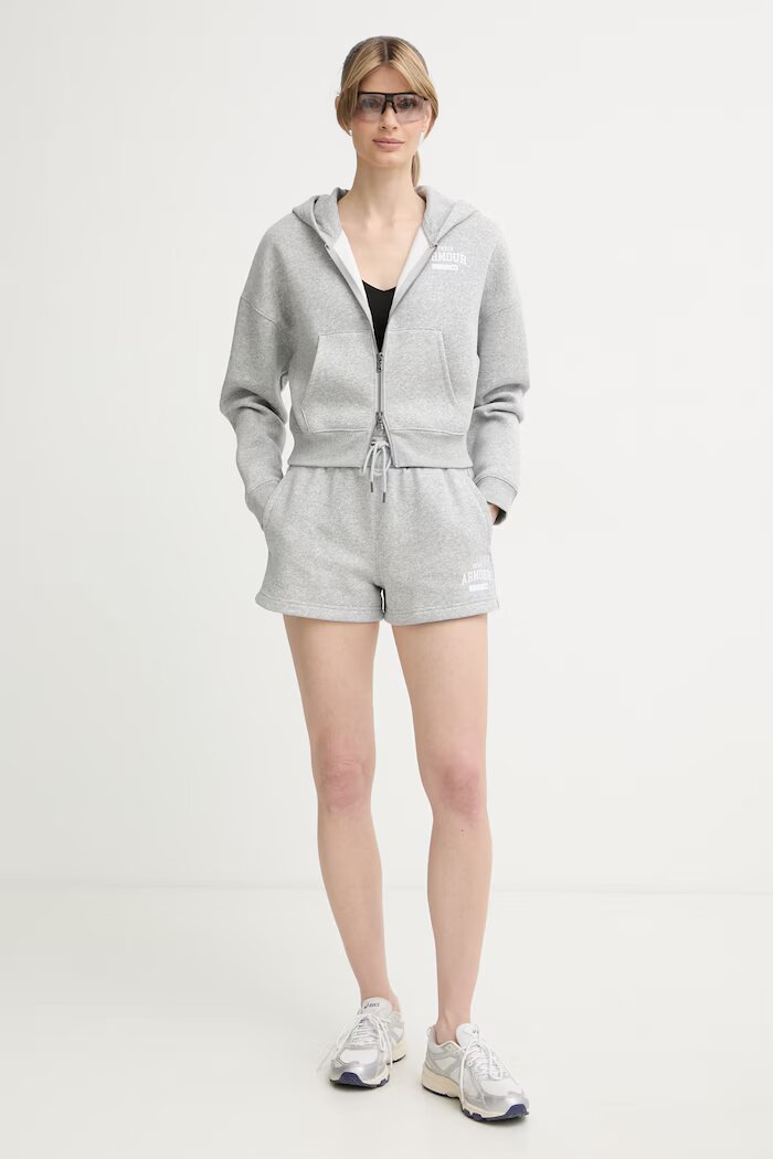 Under Armour суичър с цип и качулка дамски с памук Icon сив 6010978