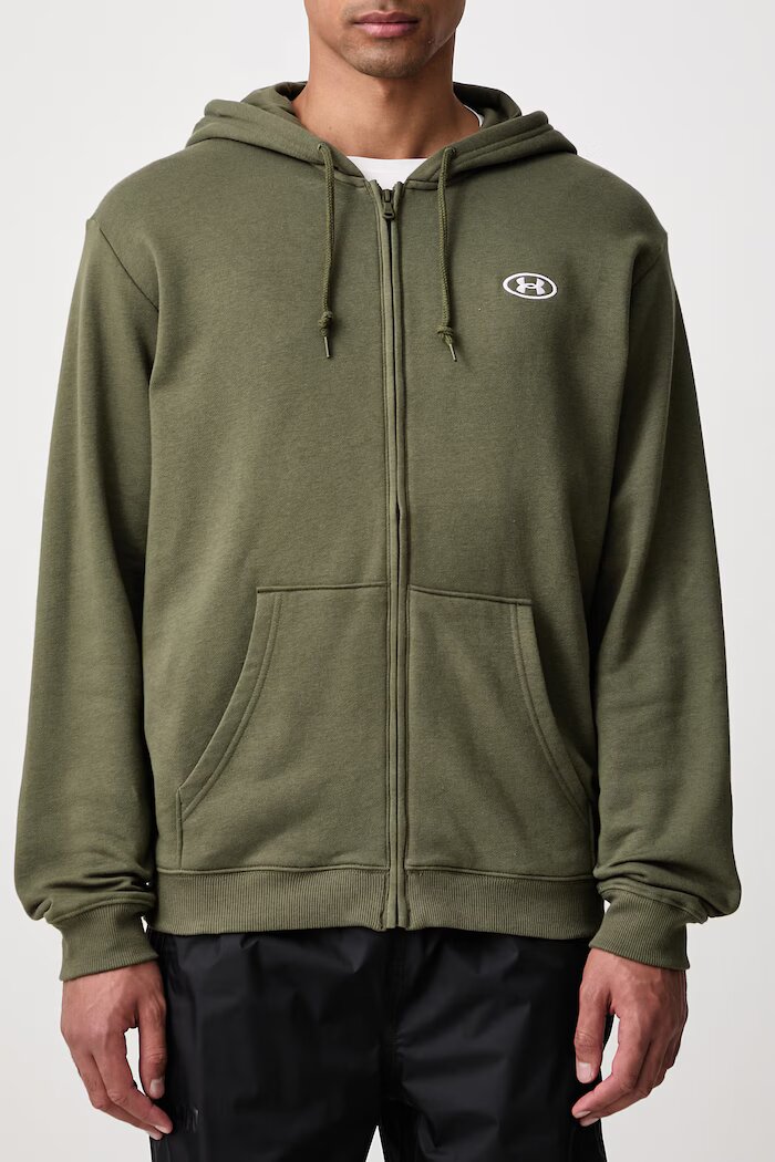 Under Armour суичър с цип и качулка мъжки с памук Rival зелен 6013451