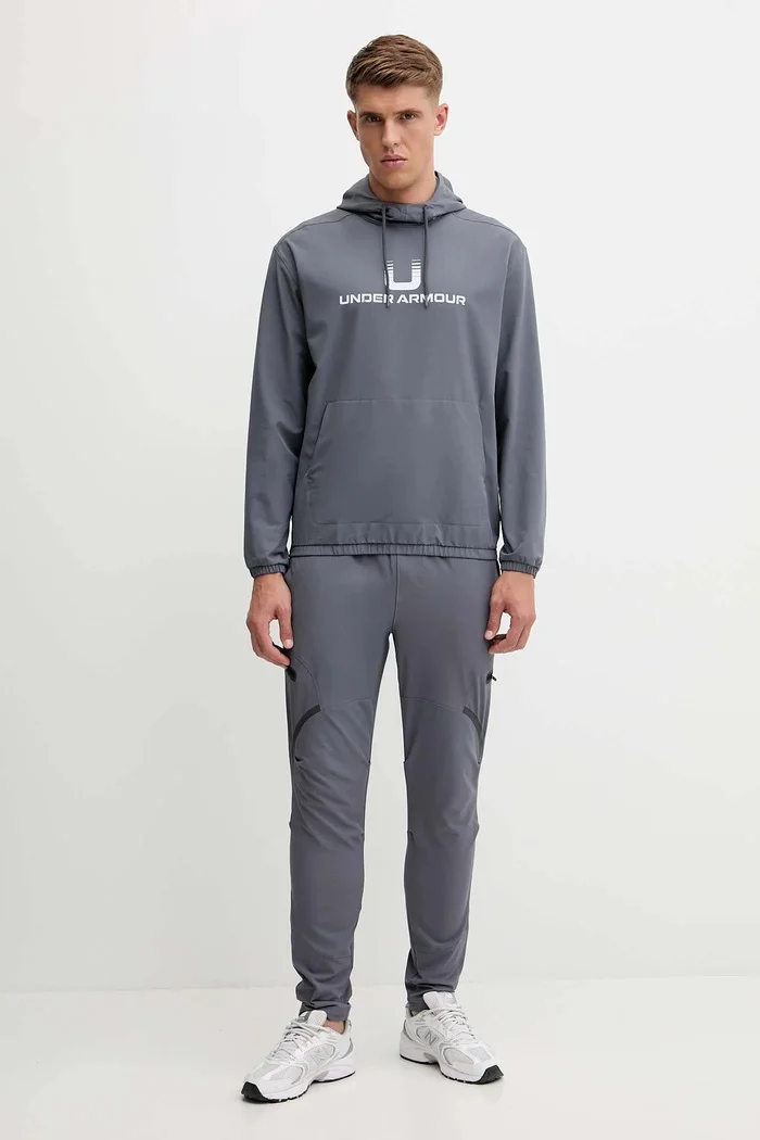 Under Armour Суичър Unstoppable мъжки в сиво с качулка с принт 6003864