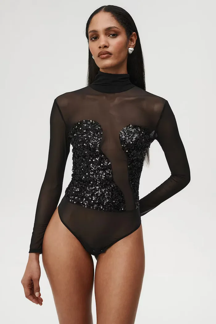 Undress code боди дамско Fine Jewel Bodysuit Thong черно 1303