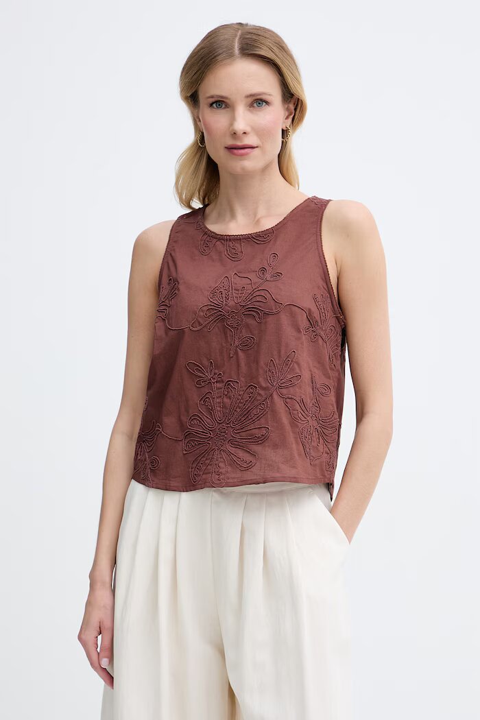 United Colors of Benetton Блуза дамска от памук кафява 5RWNDQ0EJ