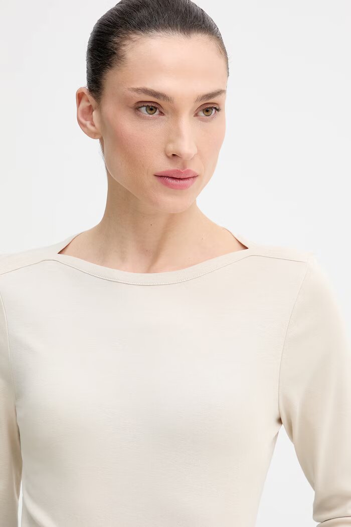 United Colors of Benetton блуза с дълги ръкави дамска от памук бежова 3GA8D10C4