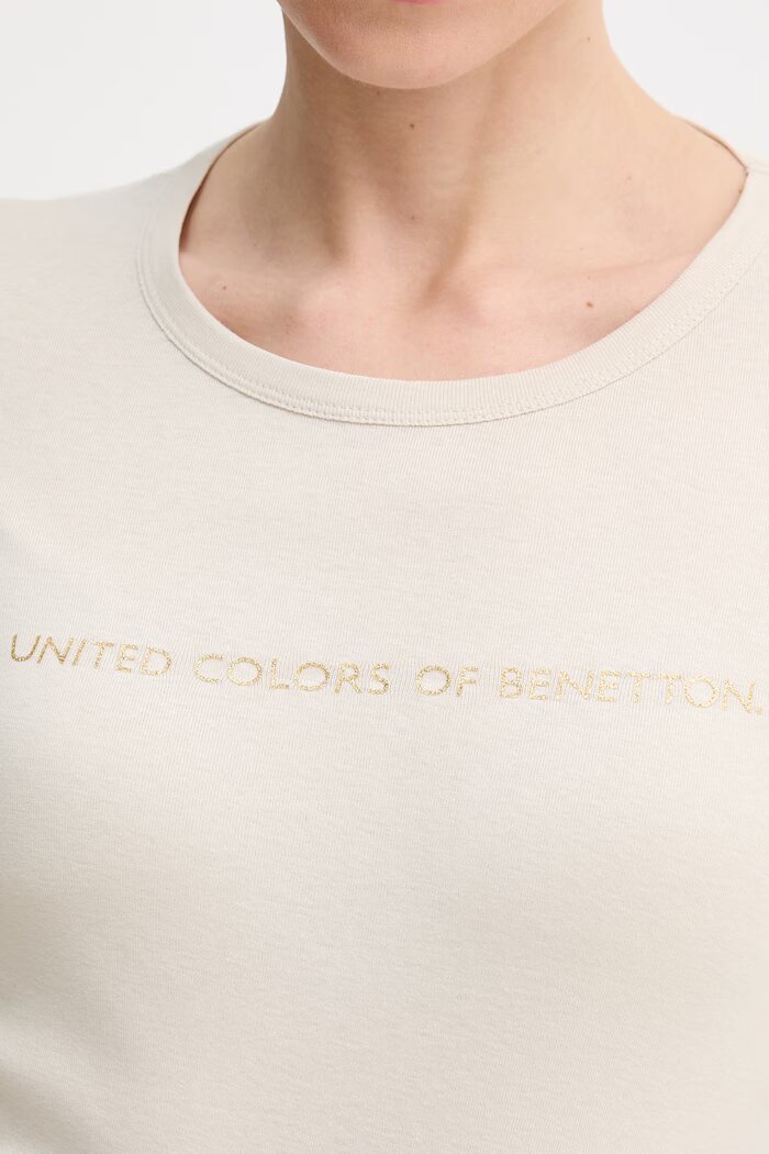 United Colors of Benetton блуза с дълги ръкави дамска от памук бежова 3GA8E16G0