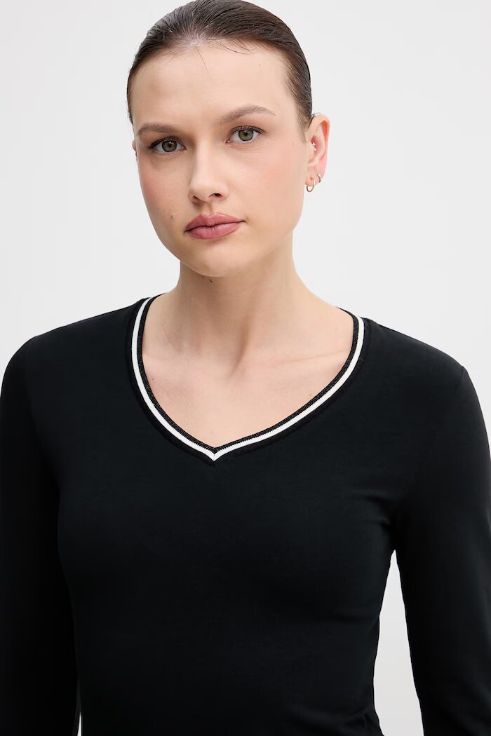 United Colors of Benetton блуза с дълги ръкави дамска от памук черна 3ECMD4026