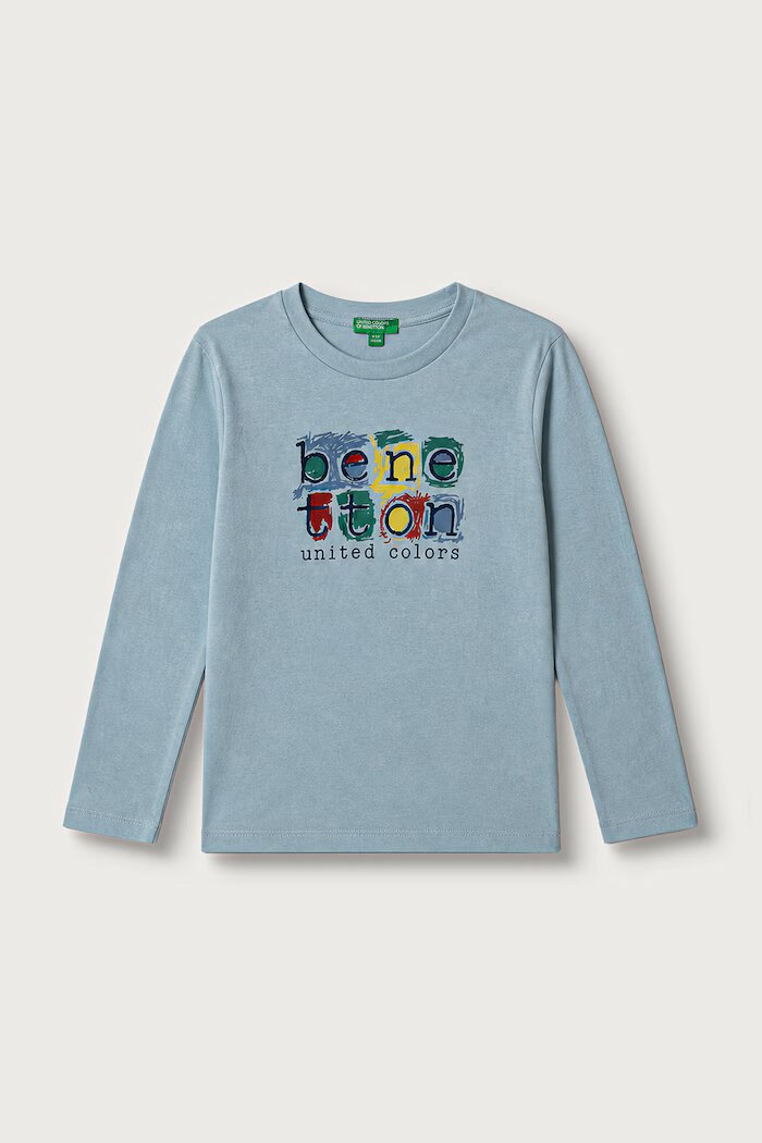 United Colors of Benetton блуза с дълги ръкави дамска от памук тюркоазена 3ATNG10NK