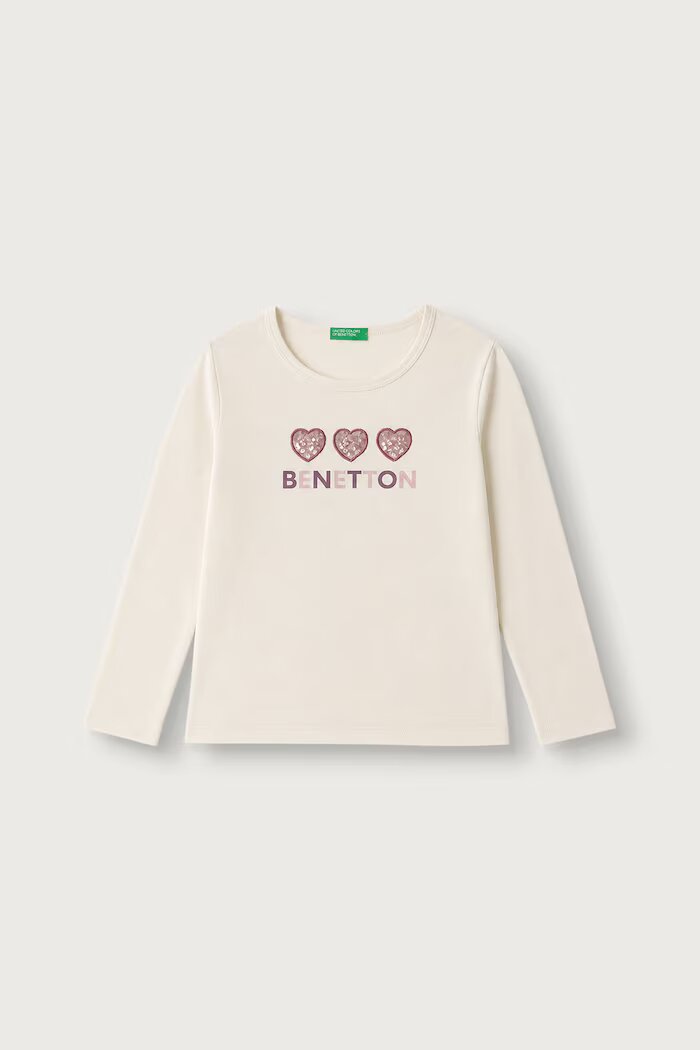 United Colors of Benetton блуза с дълги ръкави за деца от памук бежова 3ATNG10GI