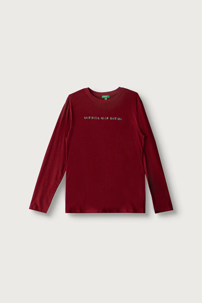 United Colors of Benetton блуза с дълги ръкави за деца от памук бордо 3ATNC10UD