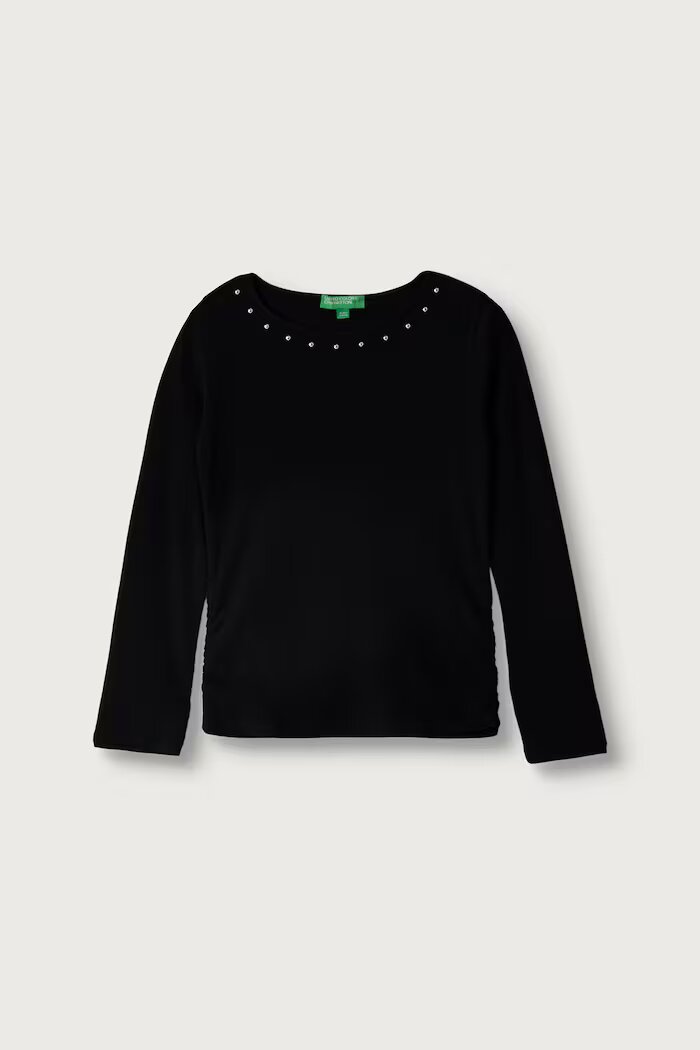 United Colors of Benetton блуза с дълги ръкави за деца от памук с еластан черна 3K5KC10UG