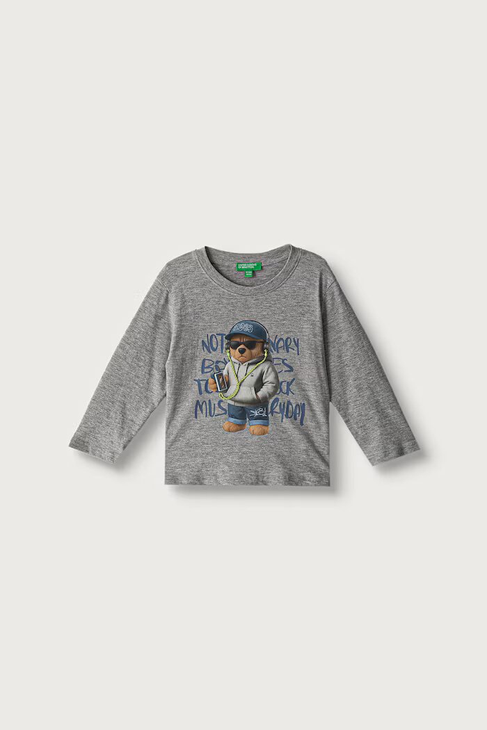 United Colors of Benetton блуза с дълги ръкави за деца от памук сива 3I1XG10NL