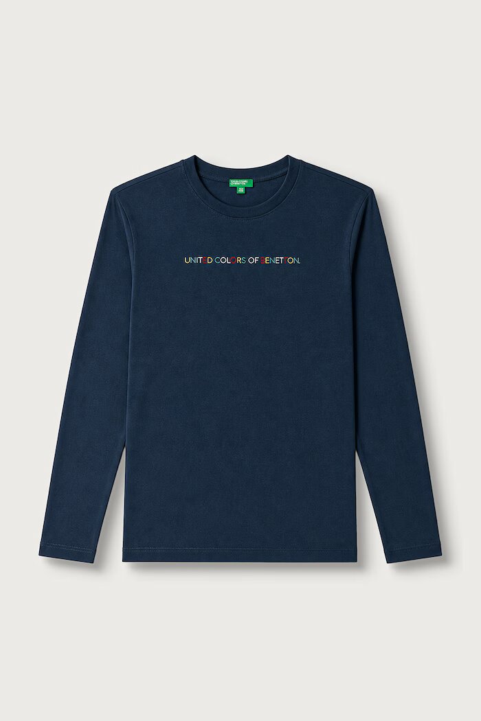 United Colors of Benetton блуза с дълги ръкави за деца от памук тъмносиня 3ATNC10UD