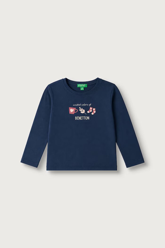 United Colors of Benetton блуза с дълги ръкави за деца от памук тъмносиня 3ATNG10NI
