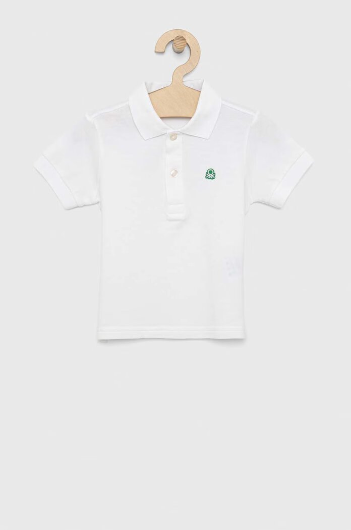 United Colors of Benetton Детска памучна тениска с яка в бежово с изчистен дизайн