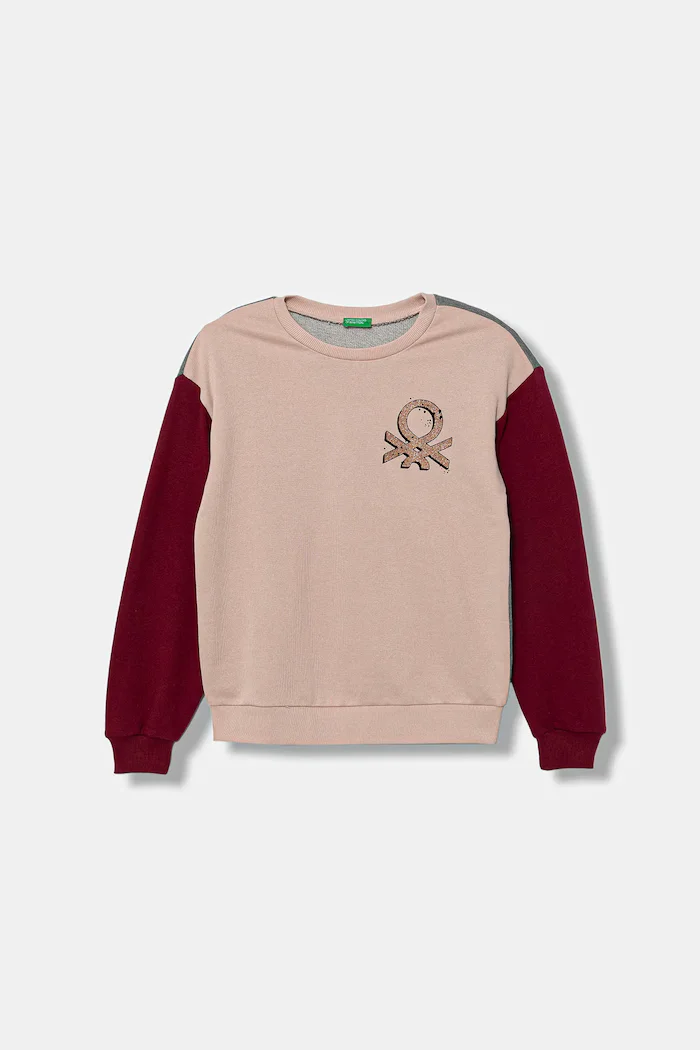 United Colors of Benetton Детски памучен суичър в розово с десен 3J68C10Q0